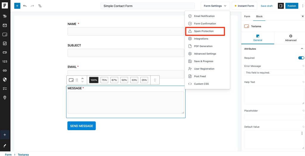 Google reCAPTCHA anti spam settings i
