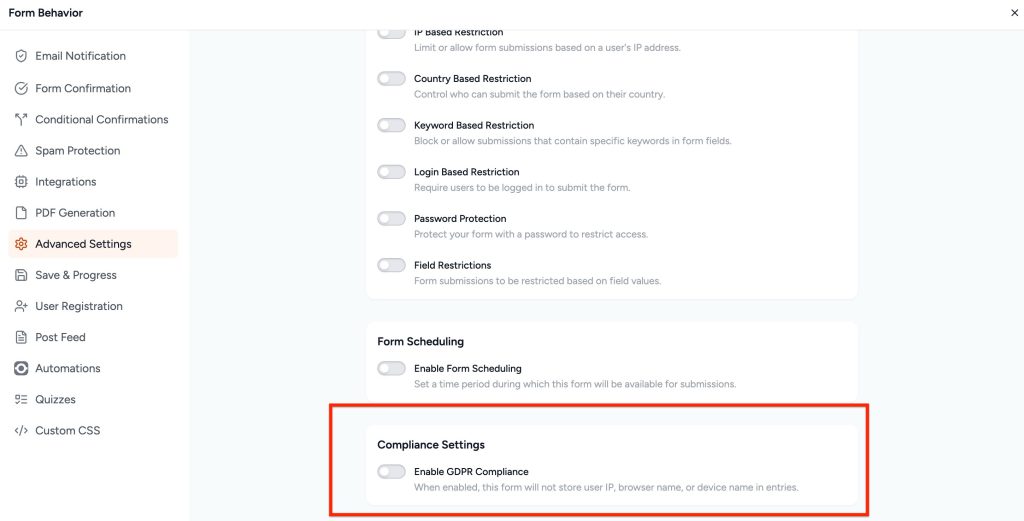 compliance settings