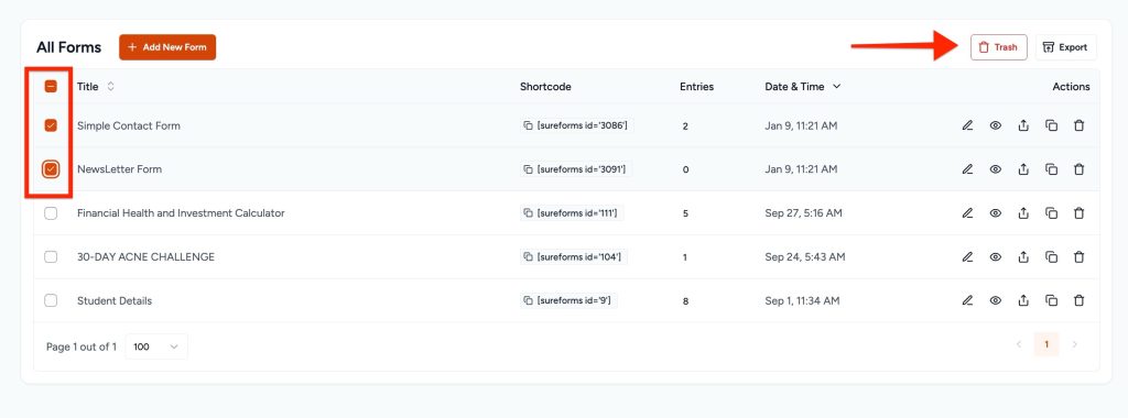 Managing Forms delete forms