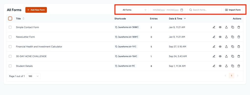 Managing Forms filtering
