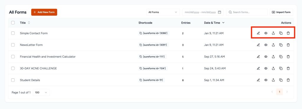 Managing Forms form options