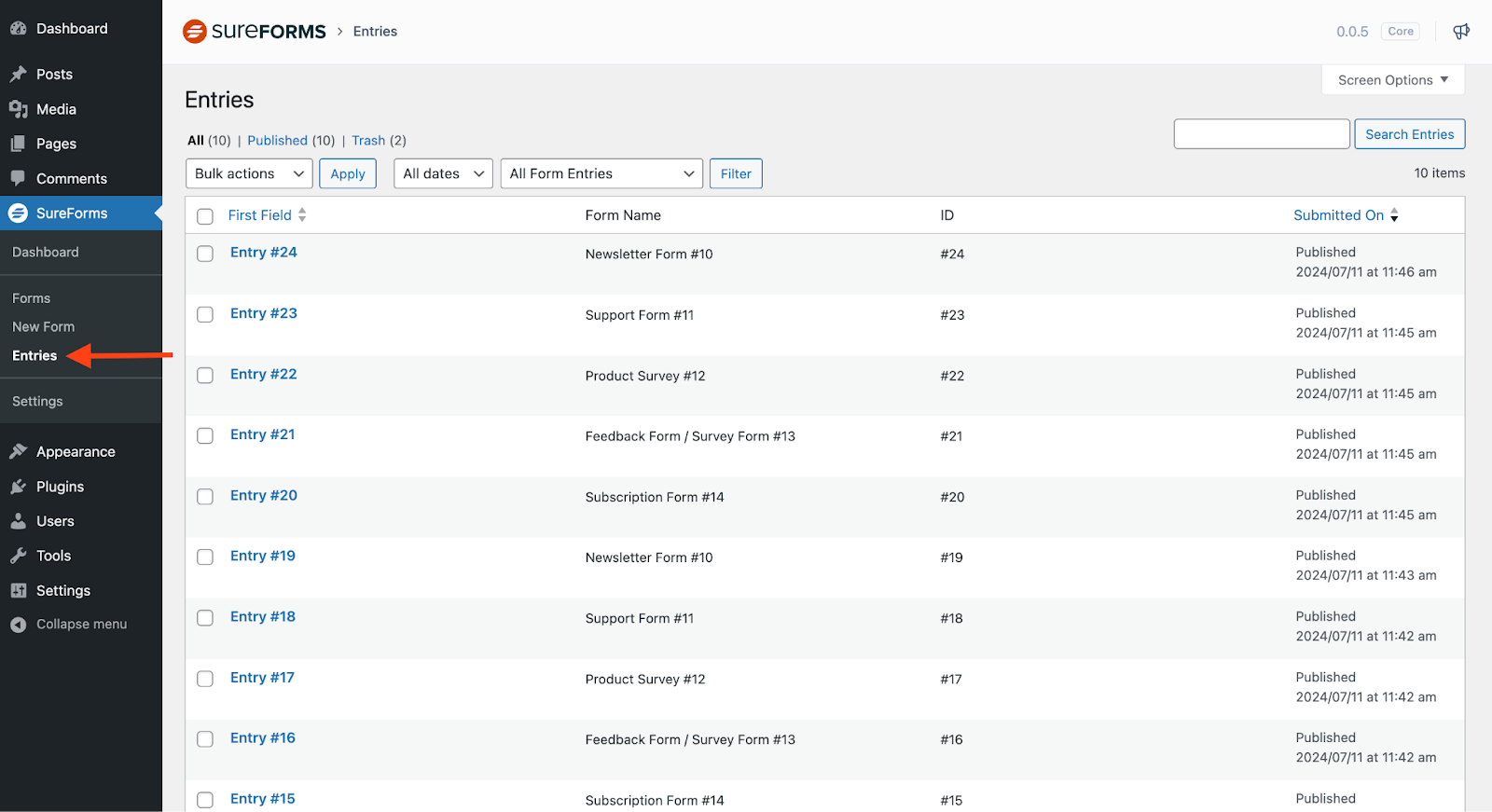 Managing Form Entries Image 114