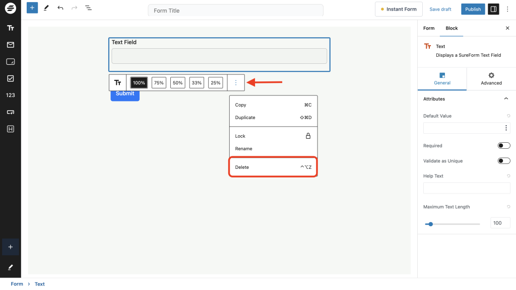 Creating and Publishing a Form Delete