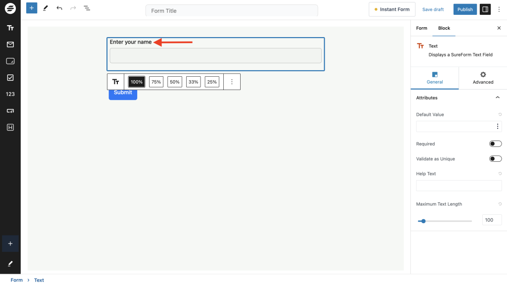 Creating and Publishing a Form modify the field label