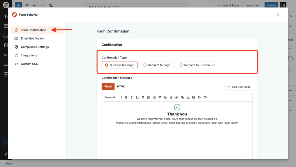 Creating and Publishing a Form Form Confirmation