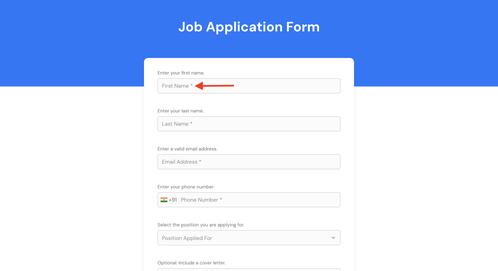 Creating and Publishing a Form front end of the form