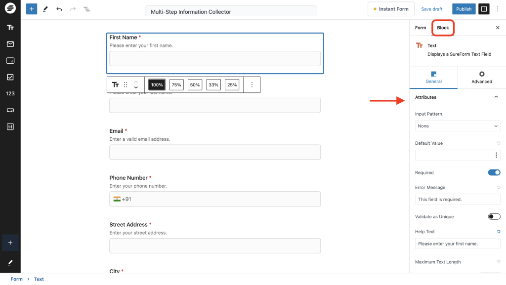 Creating and Publishing a Form Basic Block-Level Settings