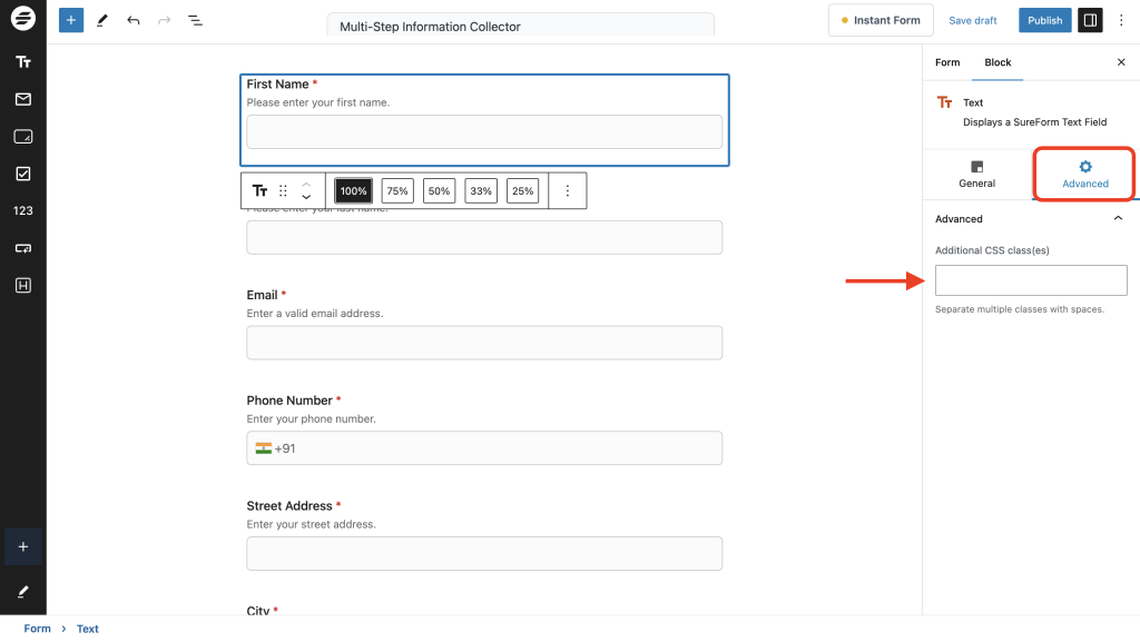 Creating and Publishing a Form Advanced tab