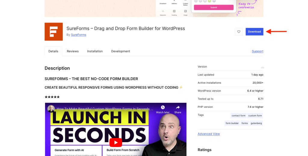 click the download button to get SureForms