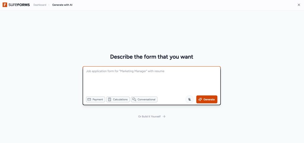 How To Create A WordPress Form With AI ai screen
