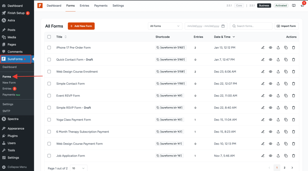 Instant Forms Choose form to publish instantly