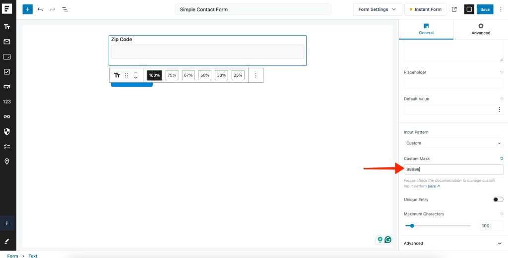 Input Patterns custom mask field