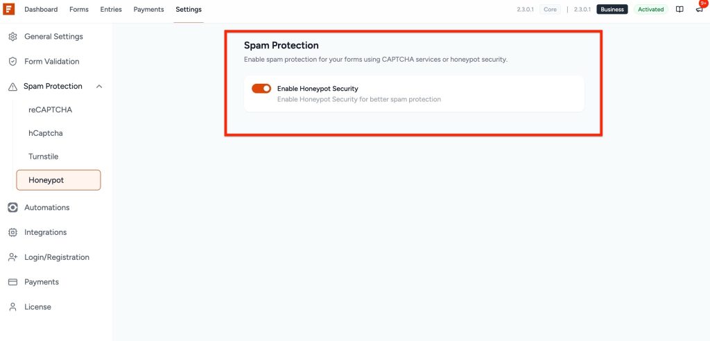 Honeypot Security enable honeypot security