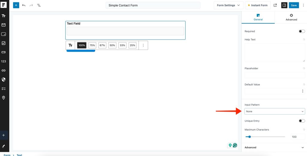 Input Patterns input pattern dropdown