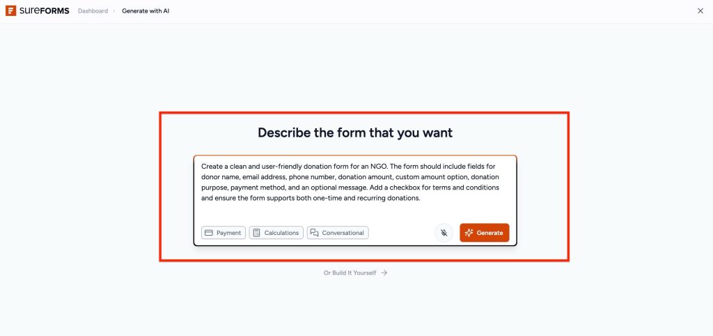 How To Create A WordPress Form With AI describe the form