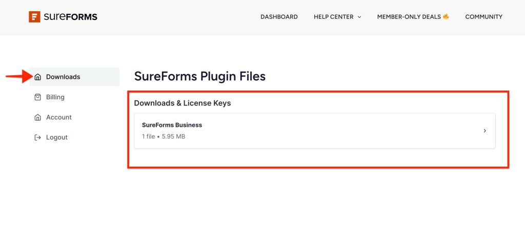 How To Upgrade Your SureForms Plan downloads tab
