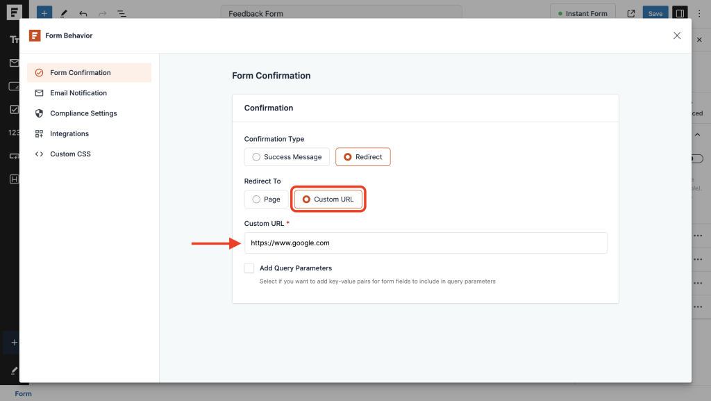 enter the external URL link