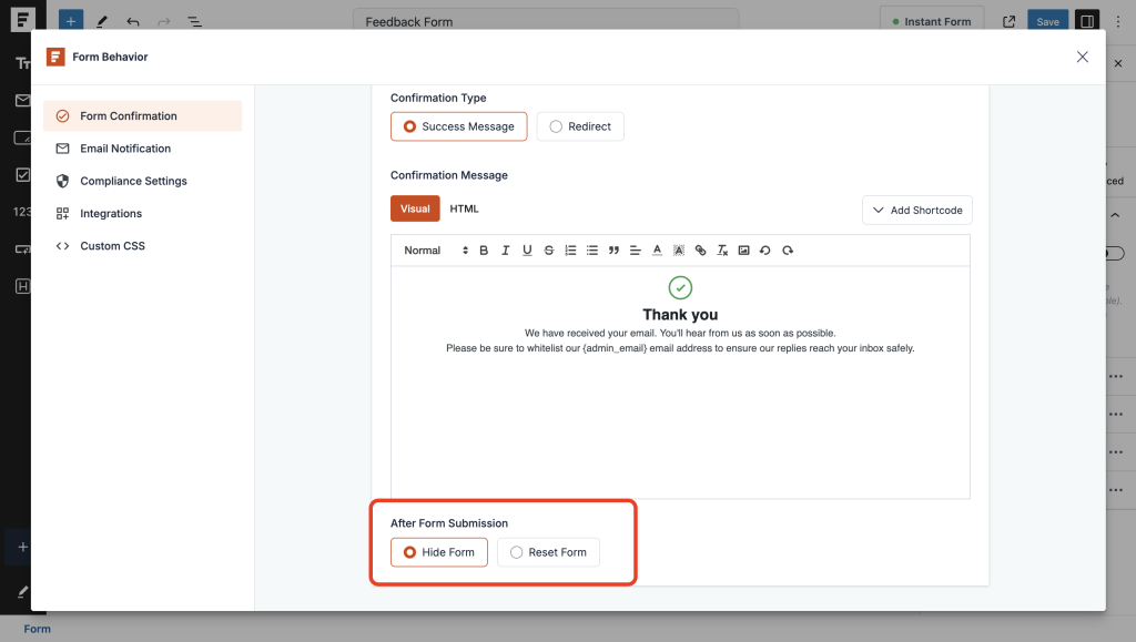 control form behaviour