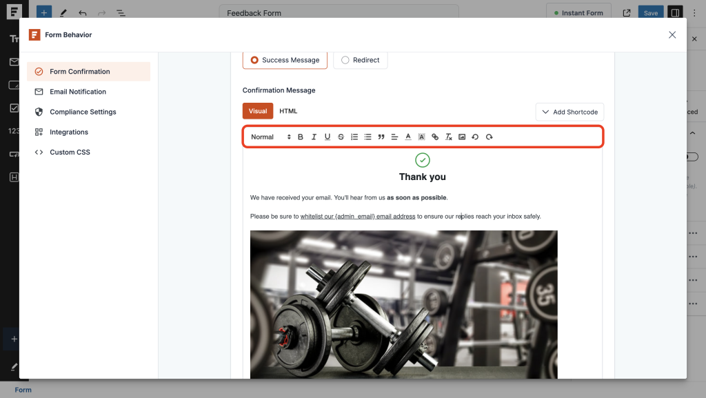 style your form confirmation