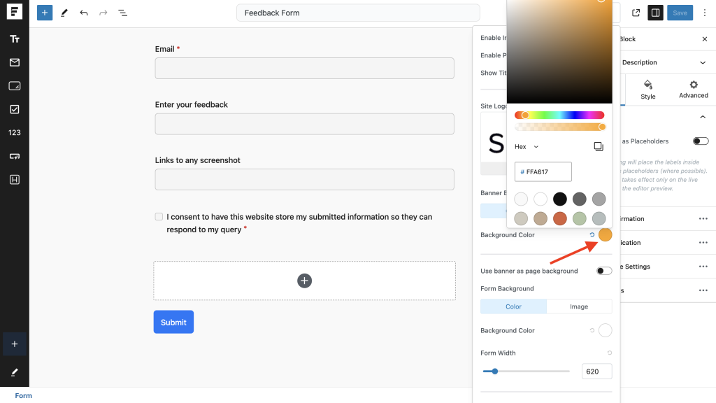 Instant Forms change banner color