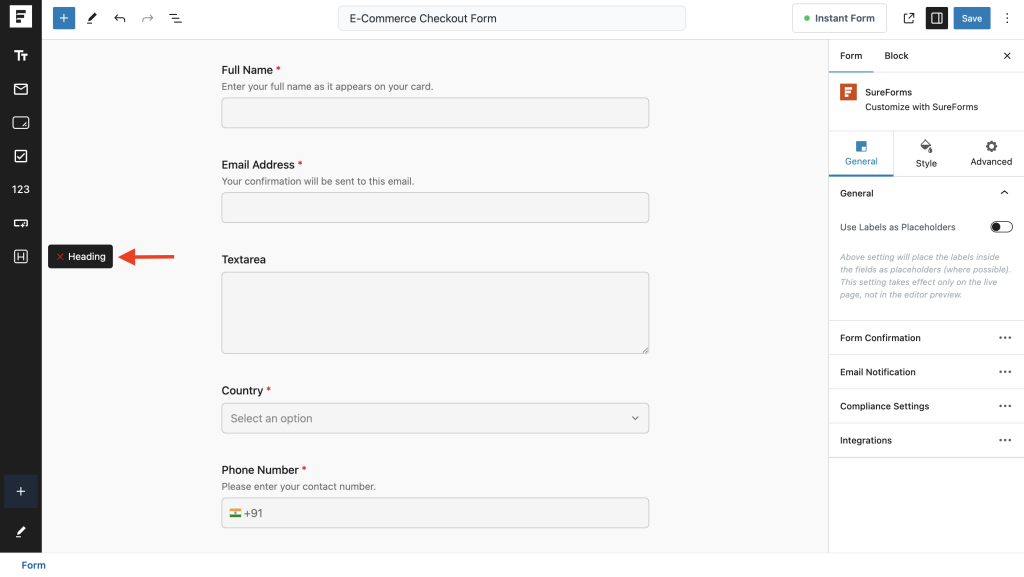 remove a block from the quick action bar
