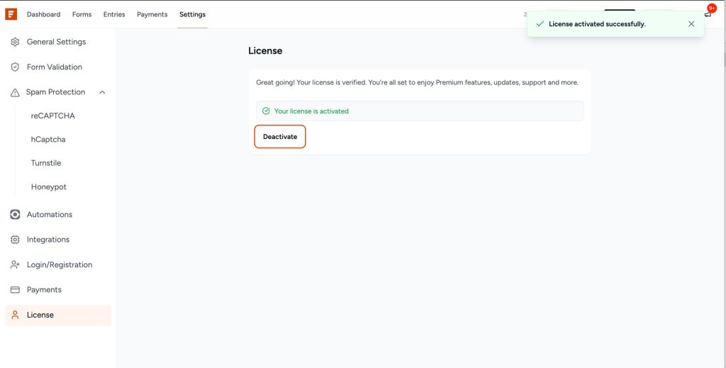 How To Upgrade Your SureForms Plan license activated