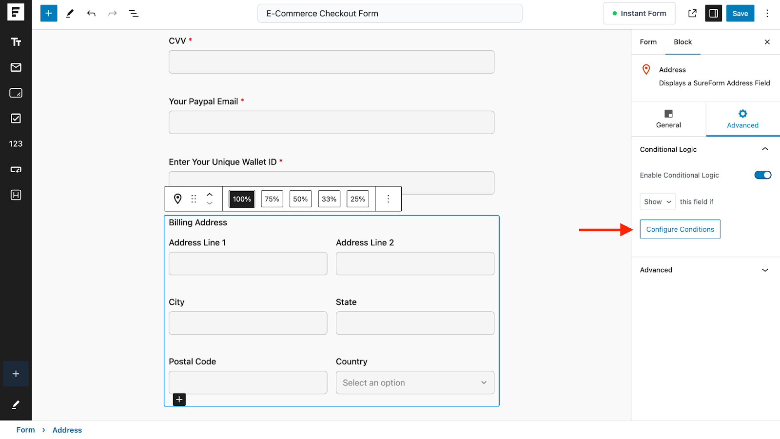 Create WordPress Forms With Conditional Logic configure conditions for the second example