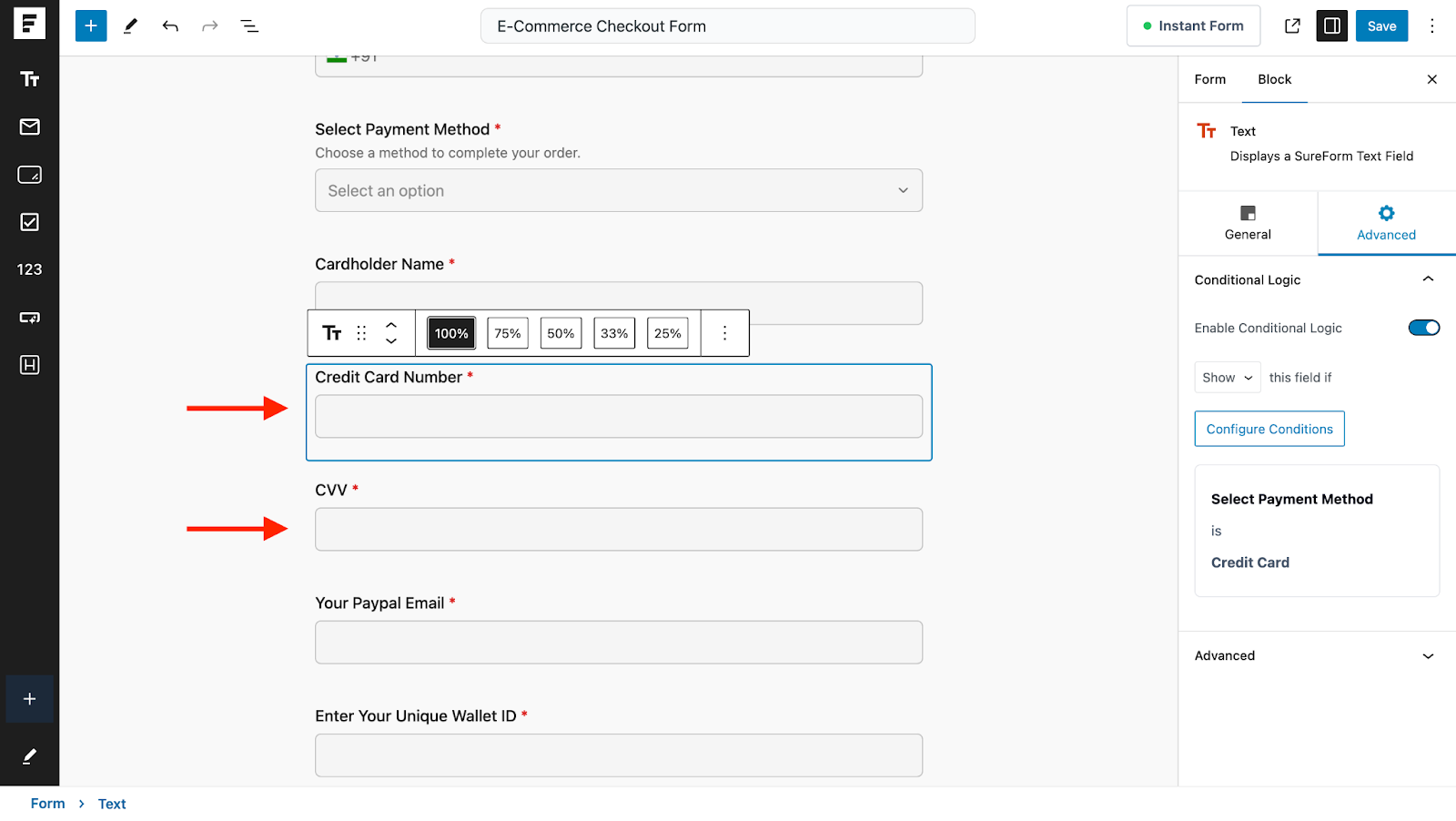 Create WordPress Forms With Conditional Logic repeat the same process for other fields