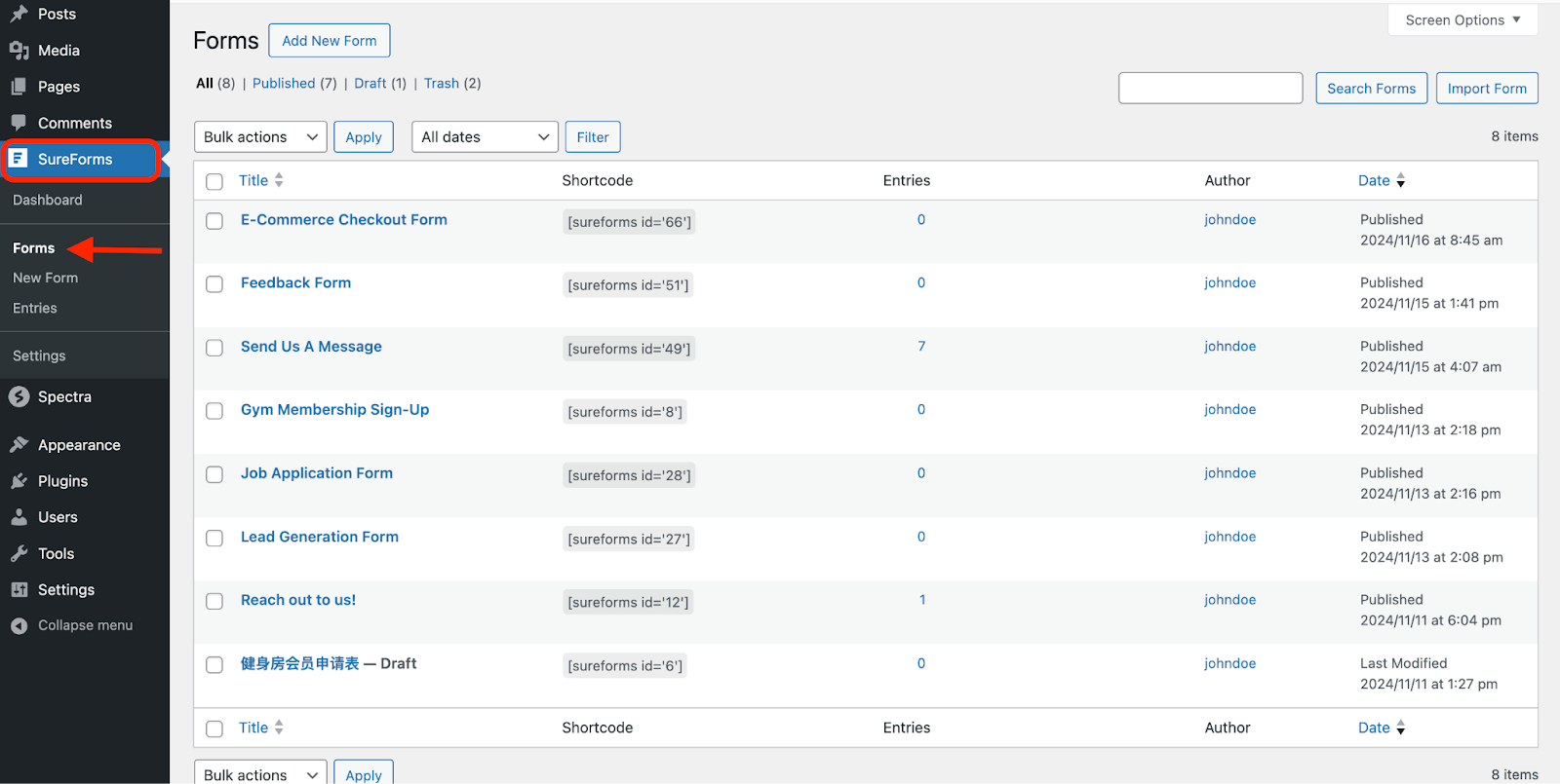 Create WordPress Forms With Conditional Logic select a form