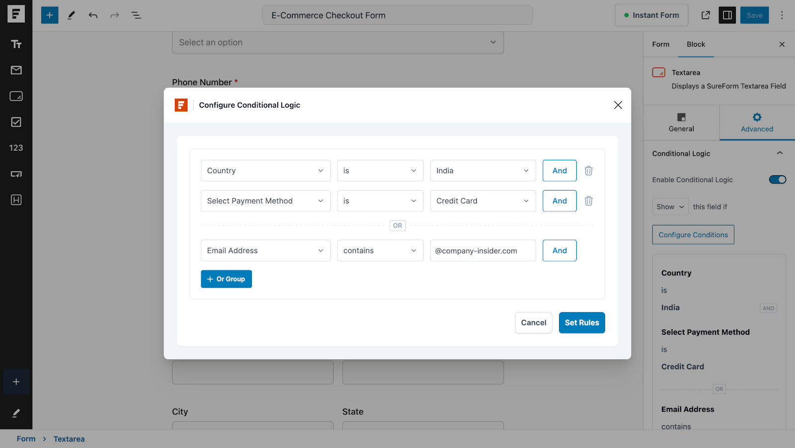 Create WordPress Forms With Conditional Logic using a combination of and and or rules