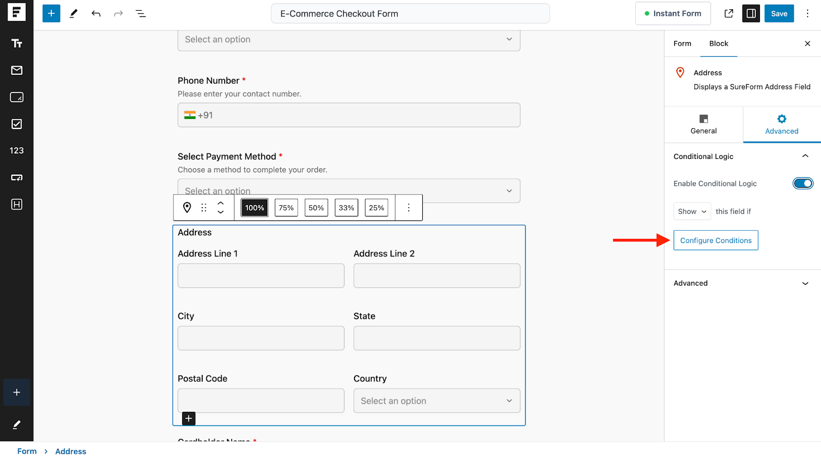 Create WordPress Forms With Conditional Logic configure conditions