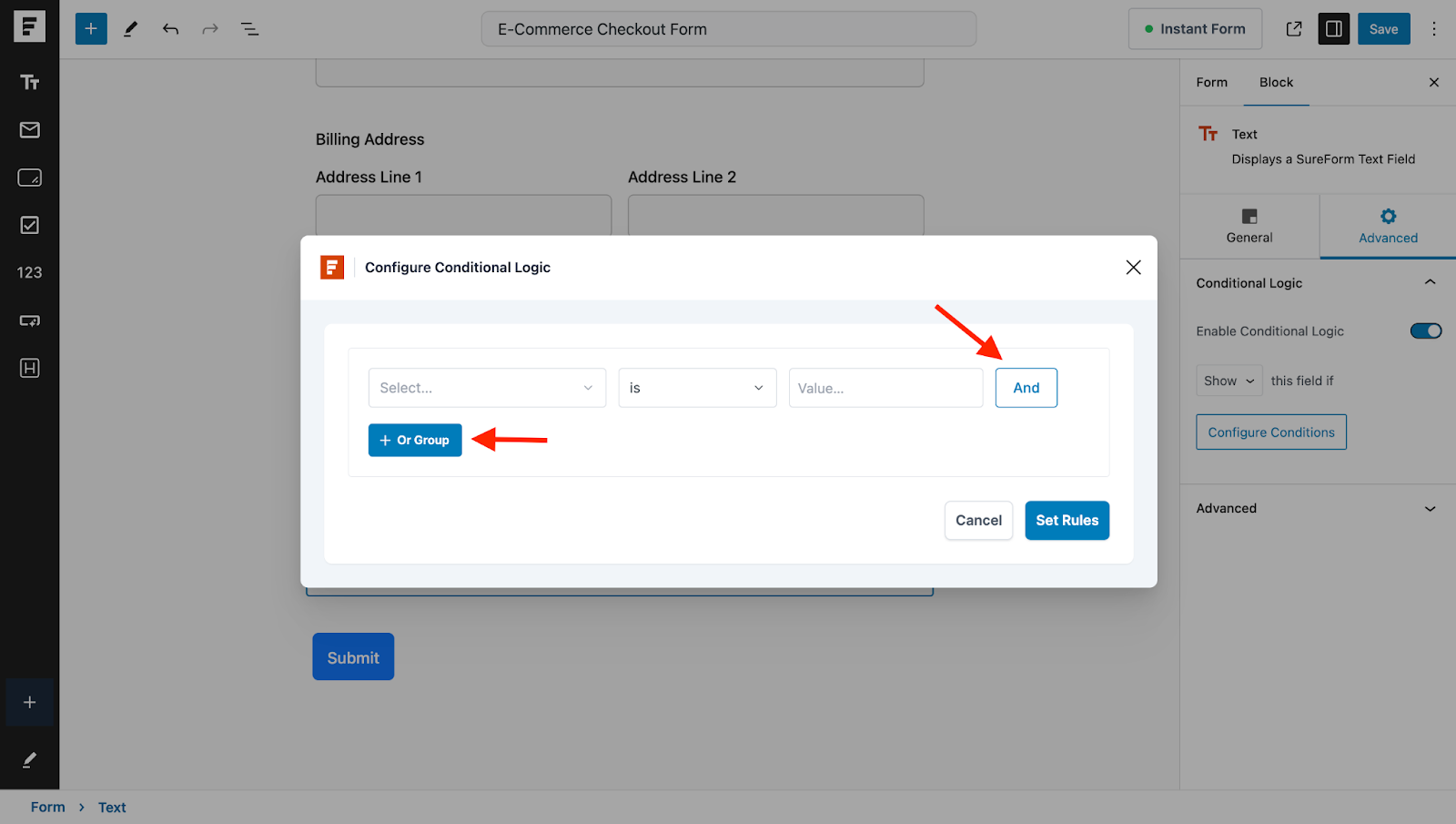 Create WordPress Forms With Conditional Logic and vs or conditions