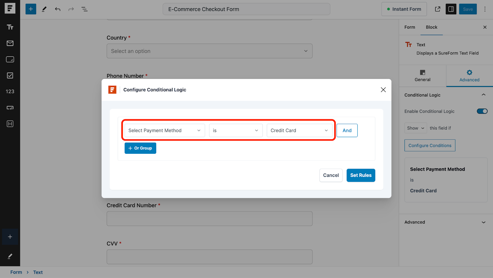Create WordPress Forms With Conditional Logic the and condition