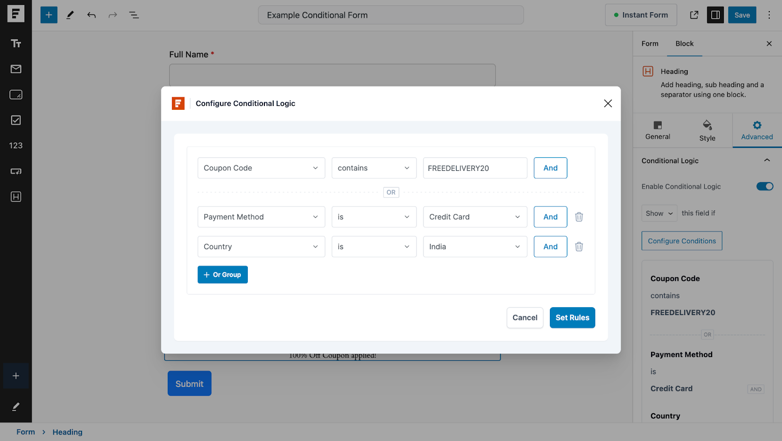 Create WordPress Forms With Conditional Logic using and & or logic together