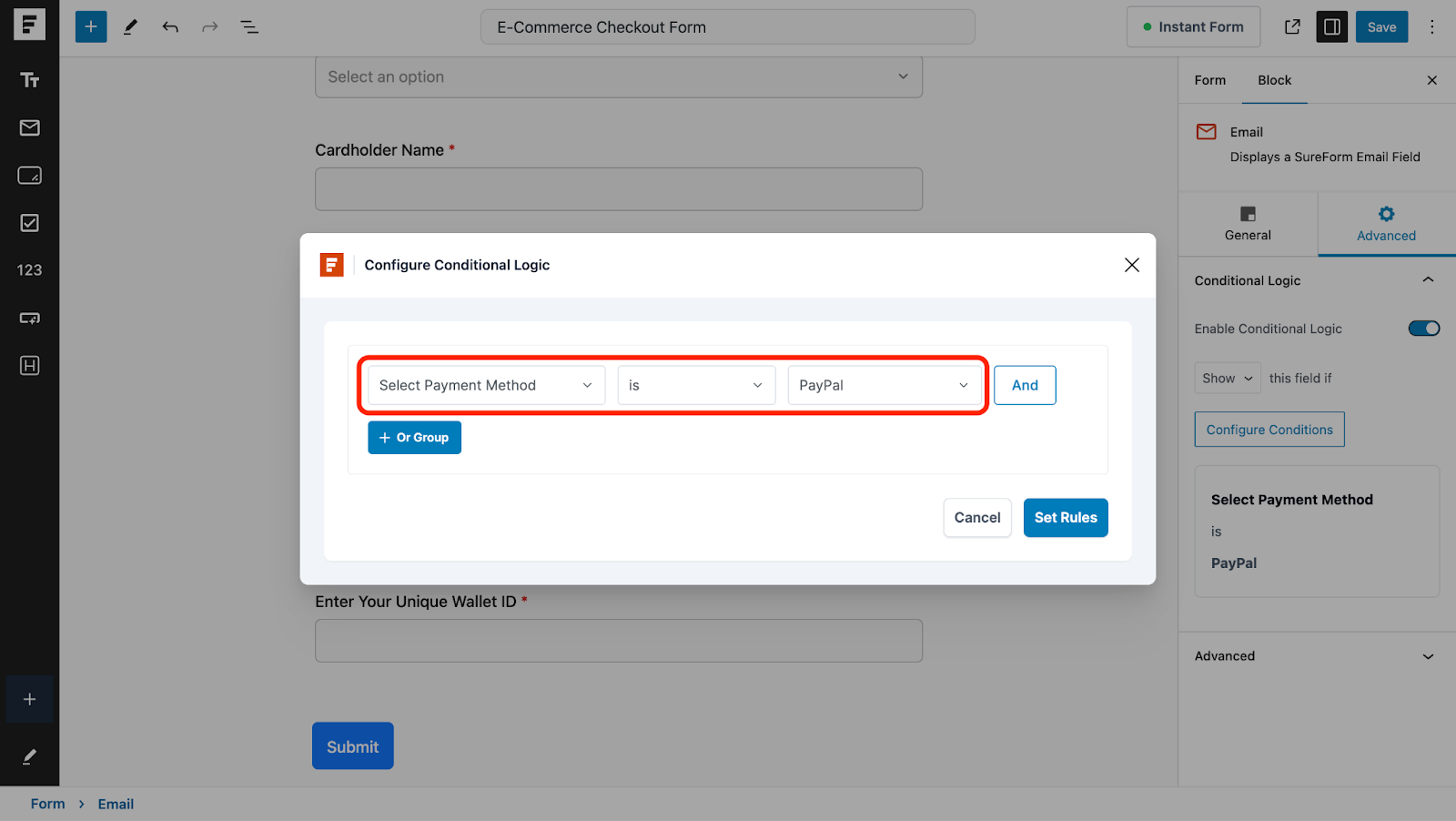 Create WordPress Forms With Conditional Logic repeating the same process for the other example