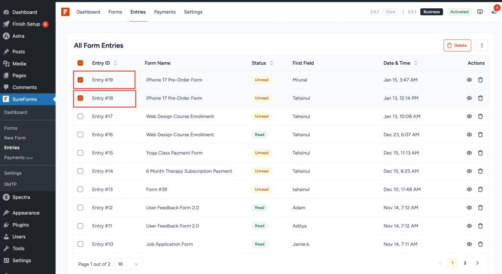 select entries