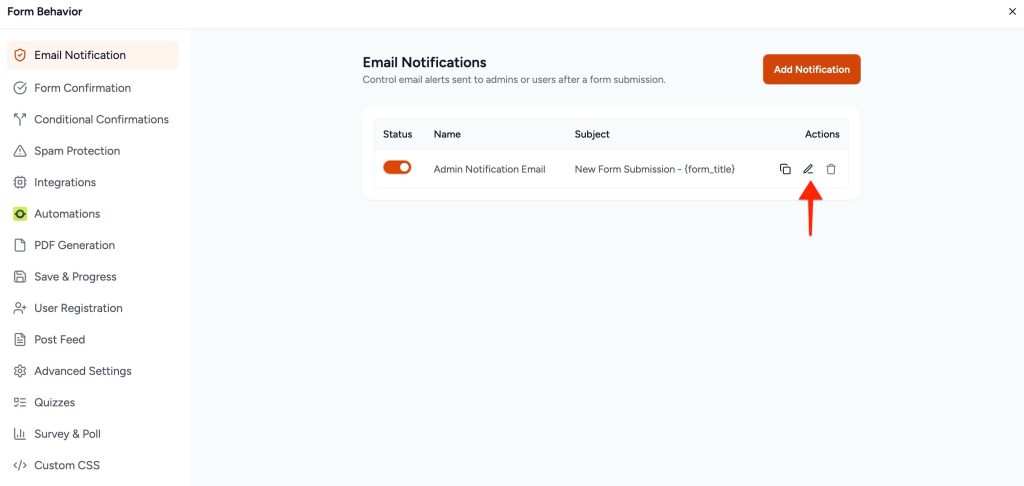 Upload Field edit notification