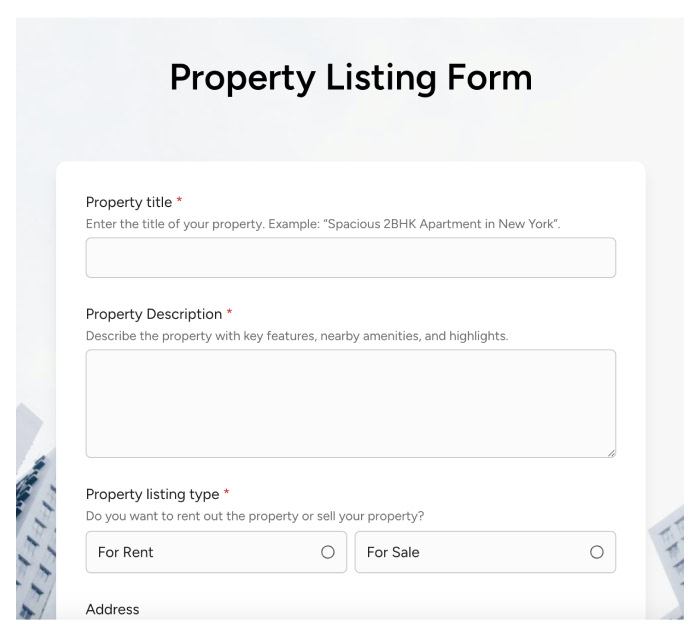 Property Listing Form