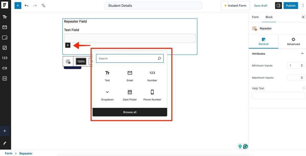 Adding Fields Inside a Repeater