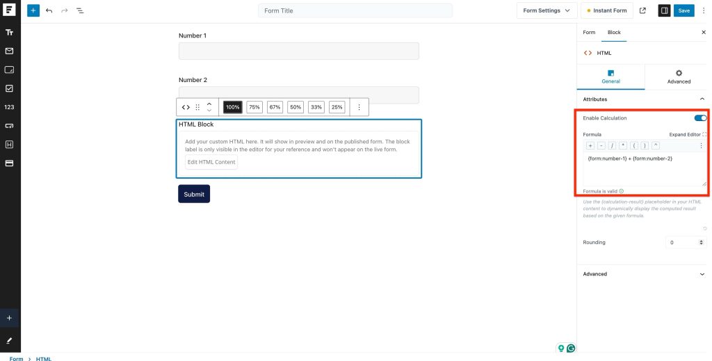 HTML Block html calculation