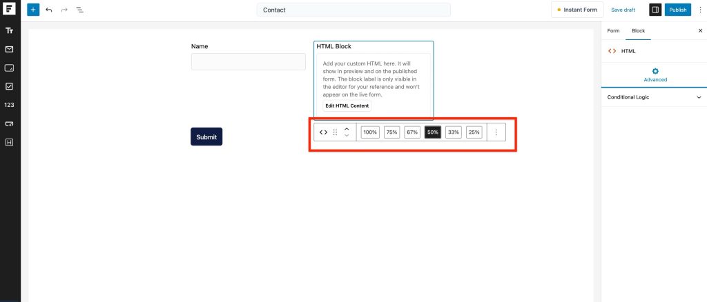 width options