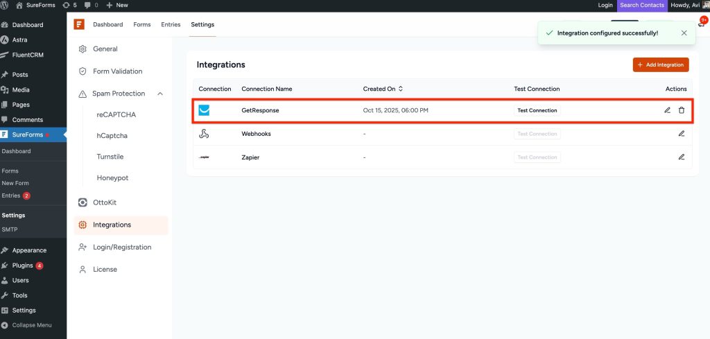 getresponse connection added