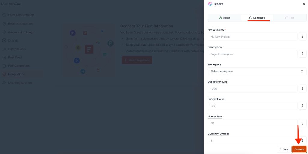 SureForms Integration with Breeze configure tab