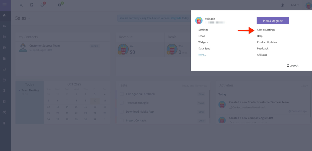 Admin Settings AgileCRM