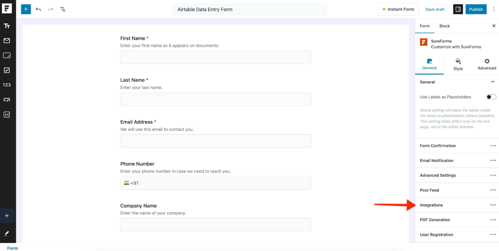 Integrations tab.