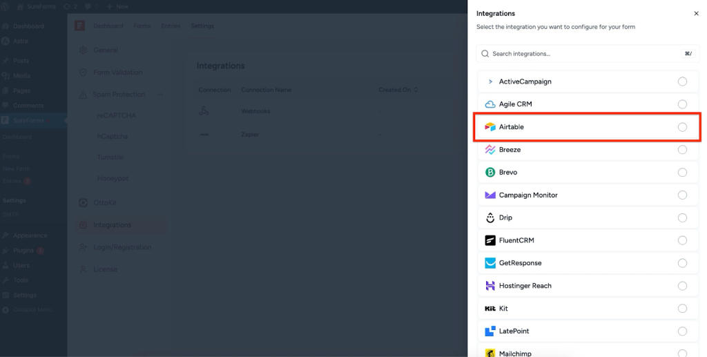 Select the Airtable connection. 