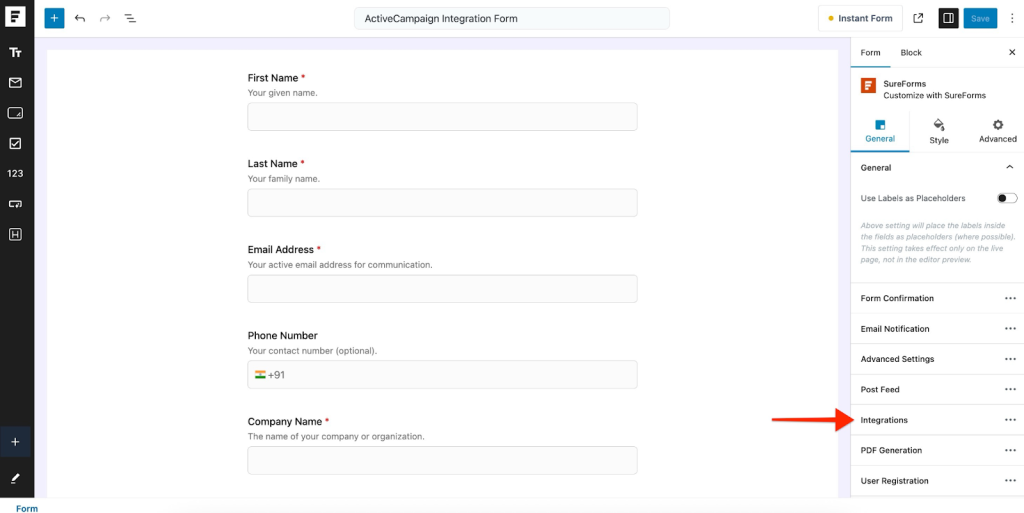 click Integrations.