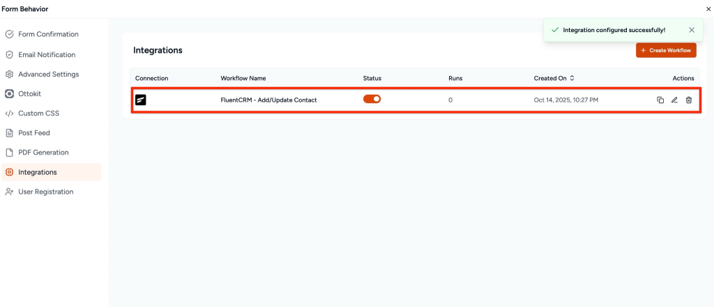 SureForms Integration with FluentCRM FluentCRM Workflow is now added.
