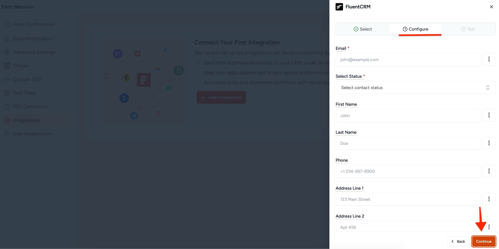 SureForms Integration with FluentCRM Map your form fields to FluentCRM fields