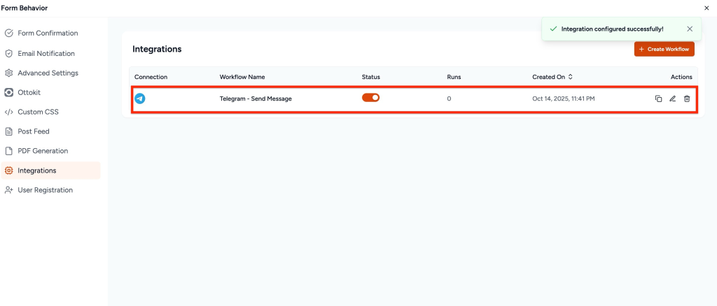 SureForms Integration with Telegram Telegram Workflow is now added.